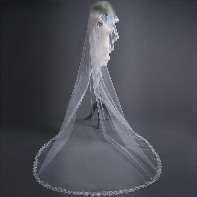 2022 White/Ivory Wedding Veil 3m Long Lace Mantilla Cathedral Bridal Veil Wedding Accessories Veu De Noiva Real Photos