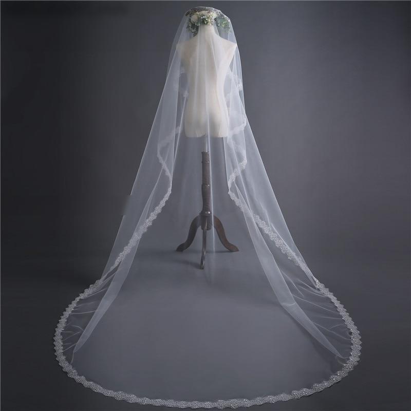 2022 White/Ivory Wedding Veil 3m Long Lace Mantilla Cathedral Bridal Veil Wedding Accessories Veu De Noiva Real Photos