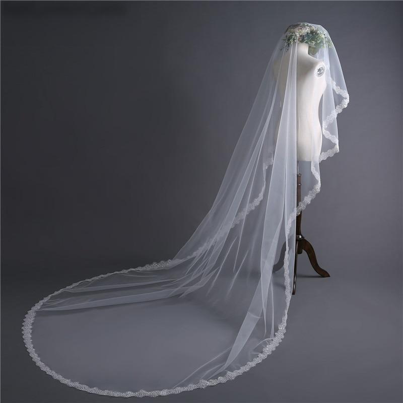 2022 White/Ivory Wedding Veil 3m Long Lace Mantilla Cathedral Bridal Veil Wedding Accessories Veu De Noiva Real Photos