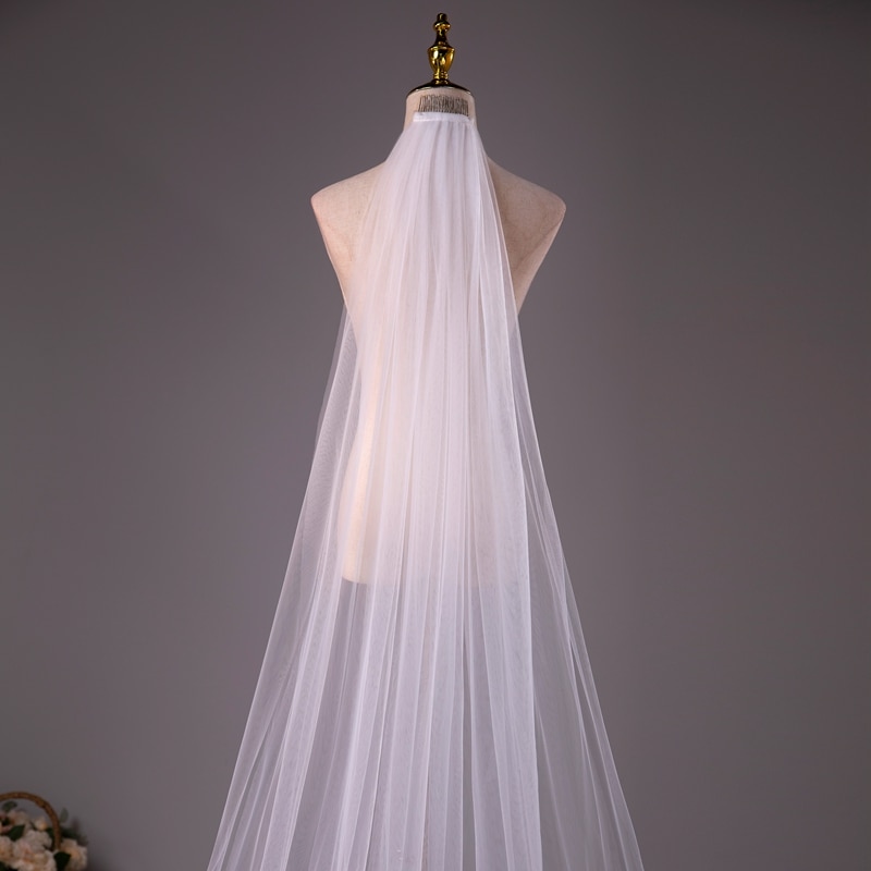 Wholesale Soft Tulle 3Meter 5Meter White Ivory Voile Mariee Long Wedding Veil With Metal Comb Bridal Headwear Vestido De Noiva