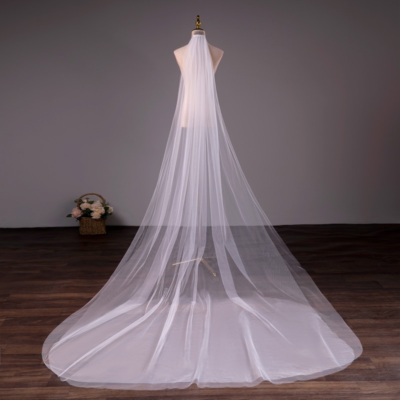 Wholesale Soft Tulle 3Meter 5Meter White Ivory Voile Mariee Long Wedding Veil With Metal Comb Bridal Headwear Vestido De Noiva