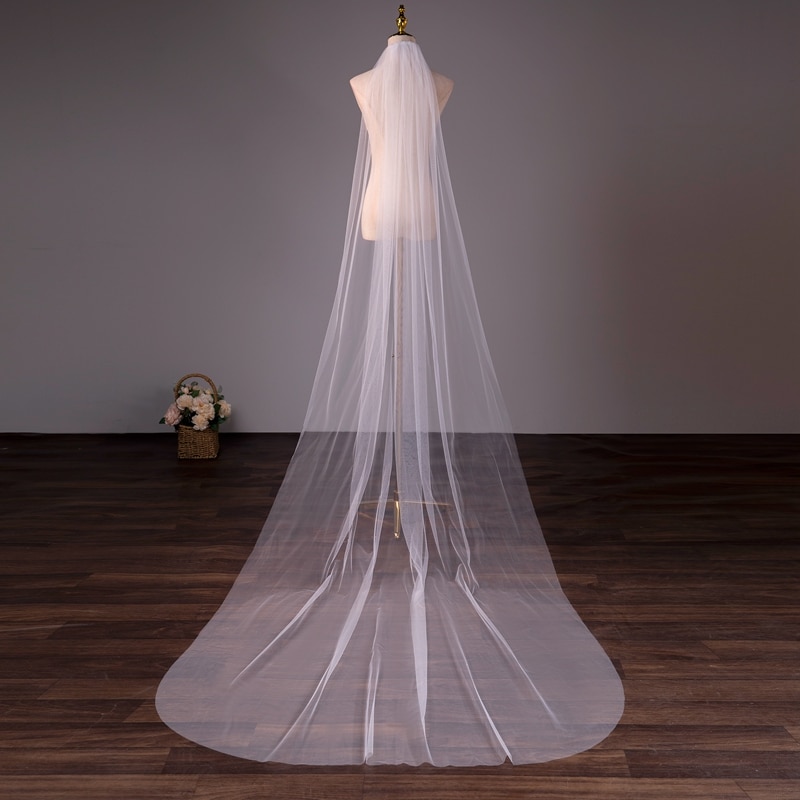 Wholesale Soft Tulle 3Meter 5Meter White Ivory Voile Mariee Long Wedding Veil With Metal Comb Bridal Headwear Vestido De Noiva