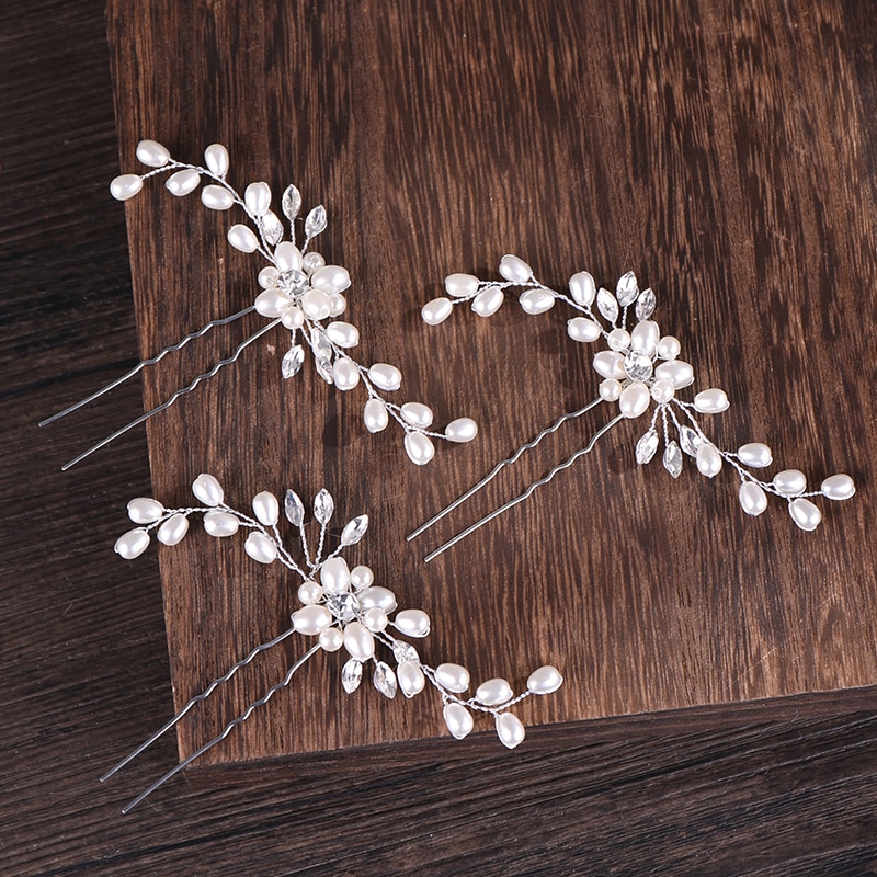 AiliBride 2 pcs Wedding Pearl Hair pins Hair Accessories Women Bridal Headpiece Handmade Hair Jewelry