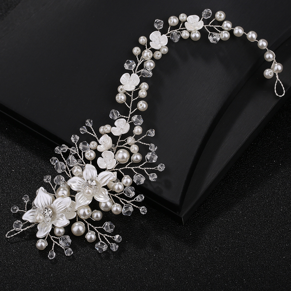 KMVEXO Ceramic Flowers Wedding Headbands for Bride Crystal Pearls Women Hairpins Bridal Headpiece Hair Jewelry Accessories 2019