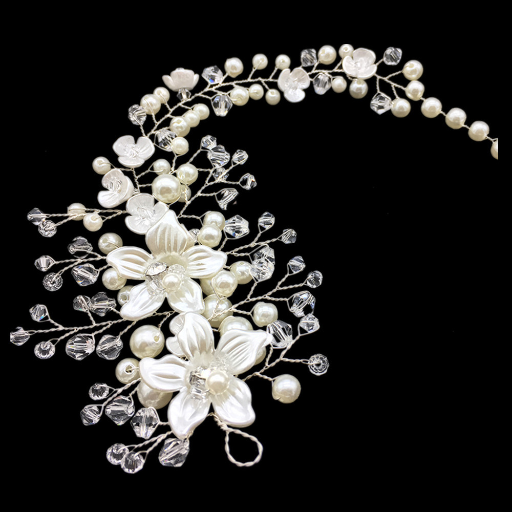 KMVEXO Ceramic Flowers Wedding Headbands for Bride Crystal Pearls Women Hairpins Bridal Headpiece Hair Jewelry Accessories 2019