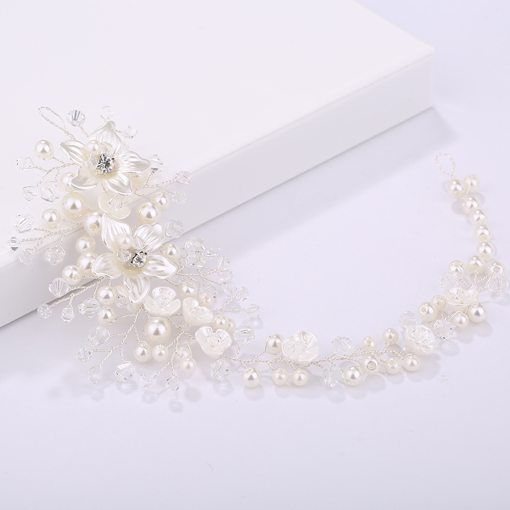 KMVEXO Ceramic Flowers Wedding Headbands for Bride Crystal Pearls Women Hairpins Bridal Headpiece Hair Jewelry Accessories 2019