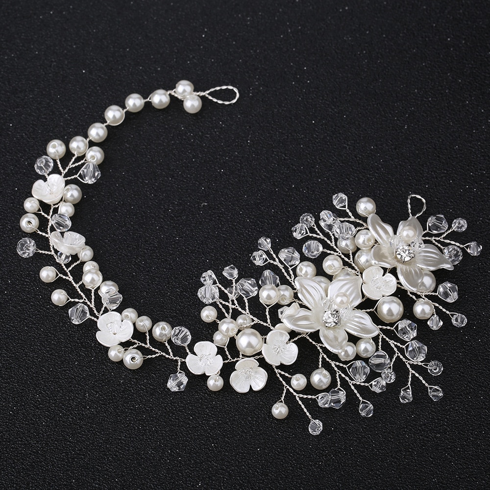 KMVEXO Ceramic Flowers Wedding Headbands for Bride Crystal Pearls Women Hairpins Bridal Headpiece Hair Jewelry Accessories 2019