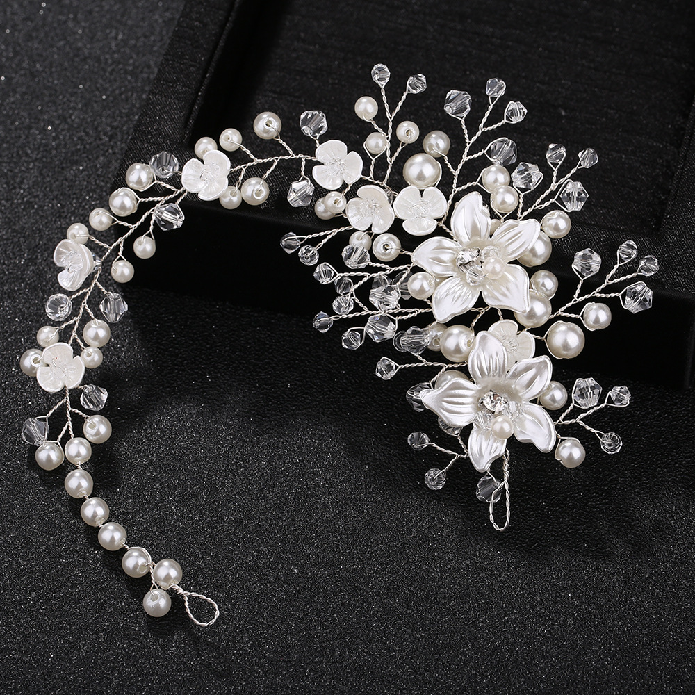 KMVEXO Ceramic Flowers Wedding Headbands for Bride Crystal Pearls Women Hairpins Bridal Headpiece Hair Jewelry Accessories 2019