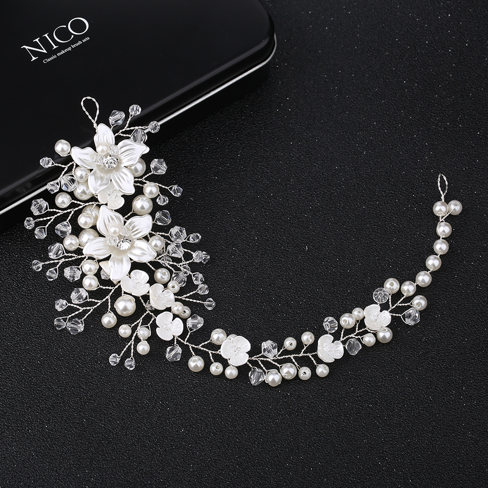 KMVEXO Ceramic Flowers Wedding Headbands for Bride Crystal Pearls Women Hairpins Bridal Headpiece Hair Jewelry Accessories 2019