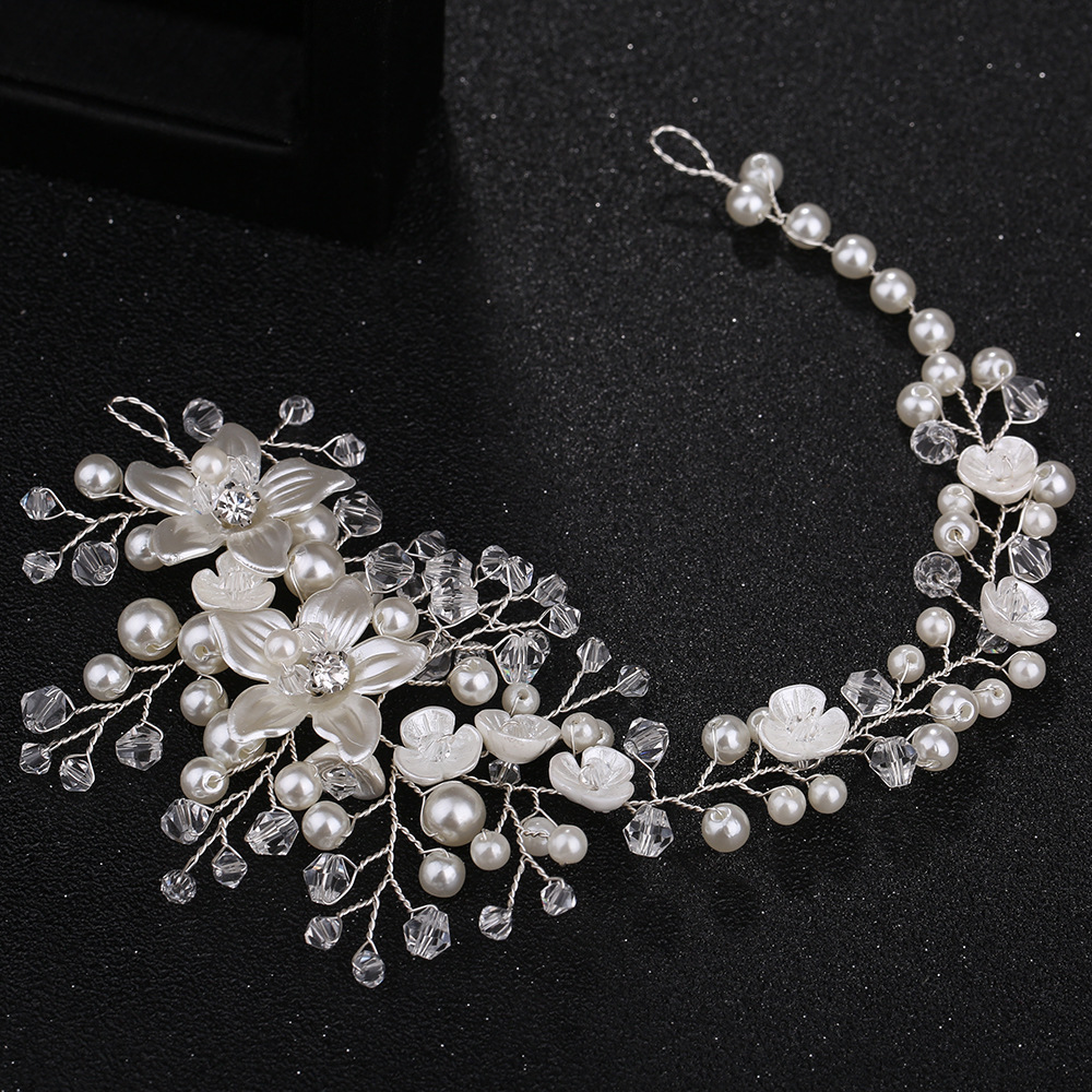 KMVEXO Ceramic Flowers Wedding Headbands for Bride Crystal Pearls Women Hairpins Bridal Headpiece Hair Jewelry Accessories 2019