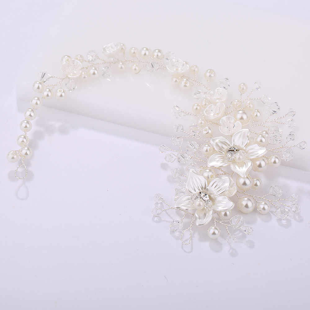 KMVEXO Ceramic Flowers Wedding Headbands for Bride Crystal Pearls Women Hairpins Bridal Headpiece Hair Jewelry Accessories 2019