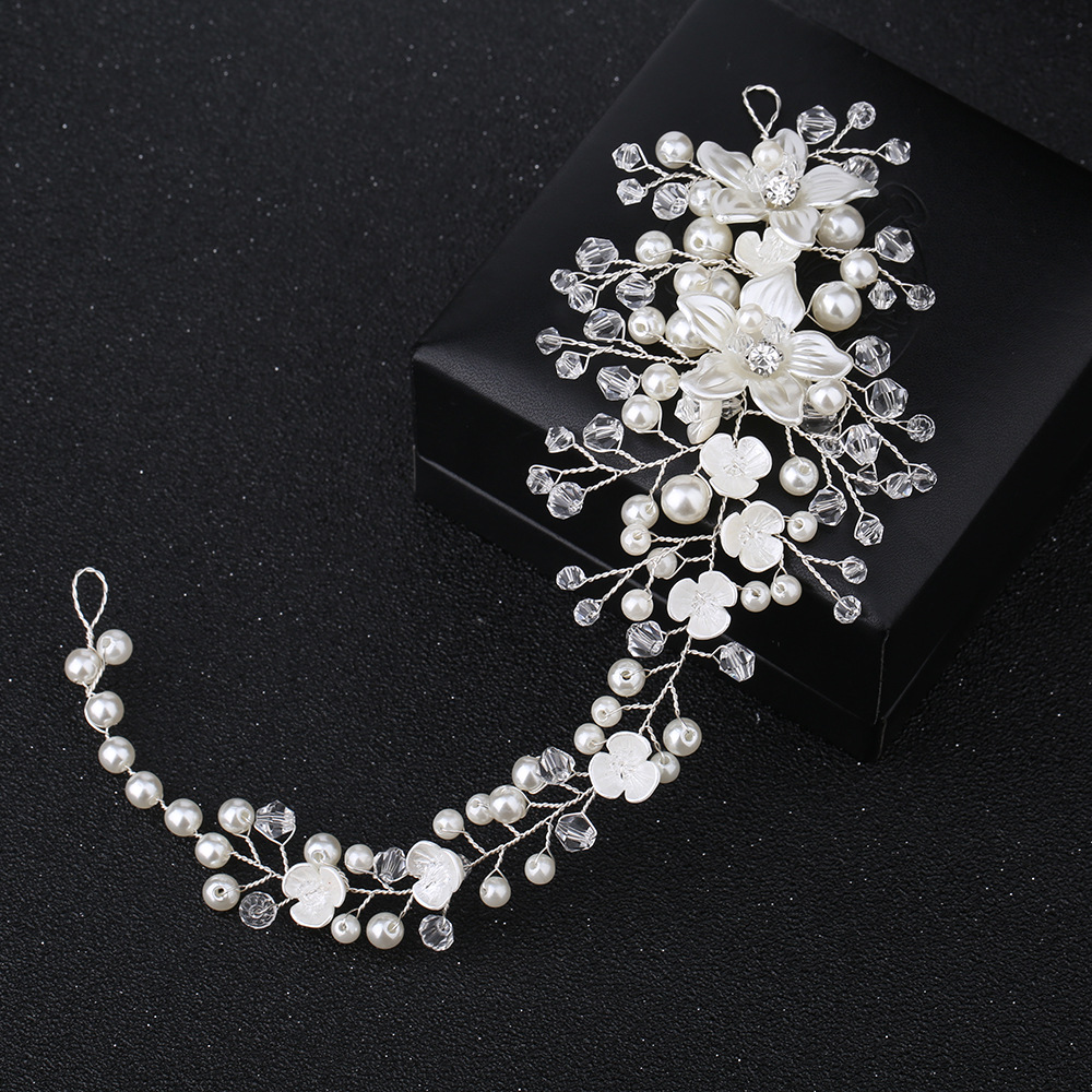 KMVEXO Ceramic Flowers Wedding Headbands for Bride Crystal Pearls Women Hairpins Bridal Headpiece Hair Jewelry Accessories 2019