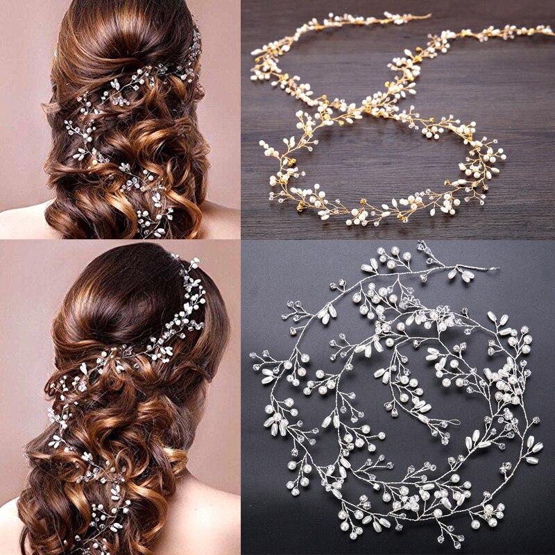 Crystal Pearl Bridal Tiaras Hairbands Hairpins Bridesmaid Diamante Hair Vine Accessories Wedding Jewelry Headwear for Girls 2021