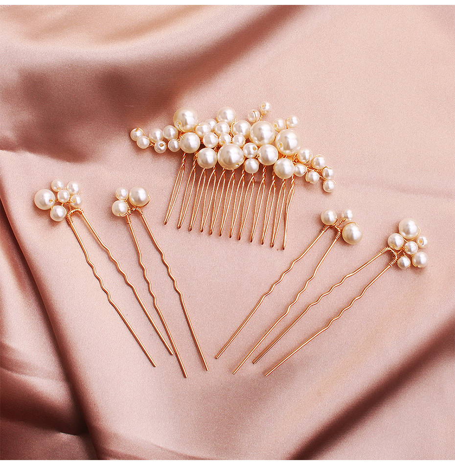 Miallo 2019 5 pcs/set Pearls Wedding Hair Comb Bridal Hair Pins Clips Women Hair Jewelry Accessories Handmade Headpieces