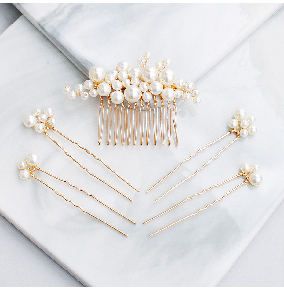 Miallo 2019 5 pcs/set Pearls Wedding Hair Comb Bridal Hair Pins Clips Women Hair Jewelry Accessories Handmade Headpieces