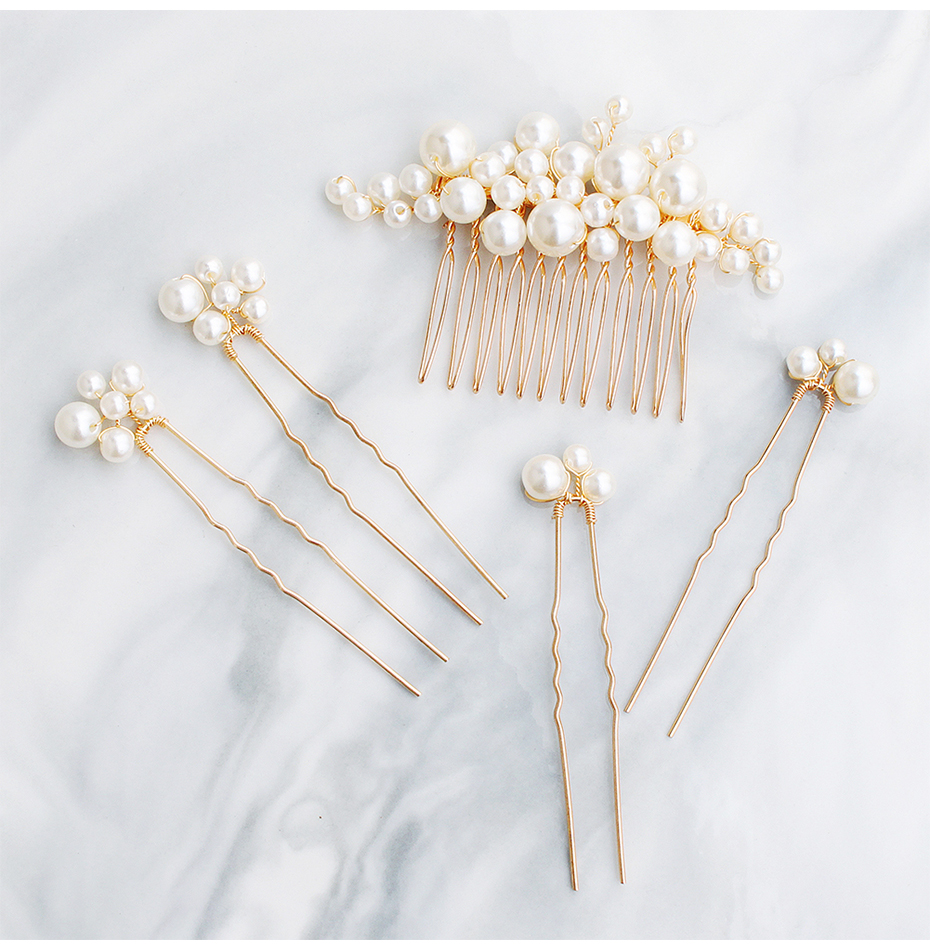 Miallo 2019 5 pcs/set Pearls Wedding Hair Comb Bridal Hair Pins Clips Women Hair Jewelry Accessories Handmade Headpieces