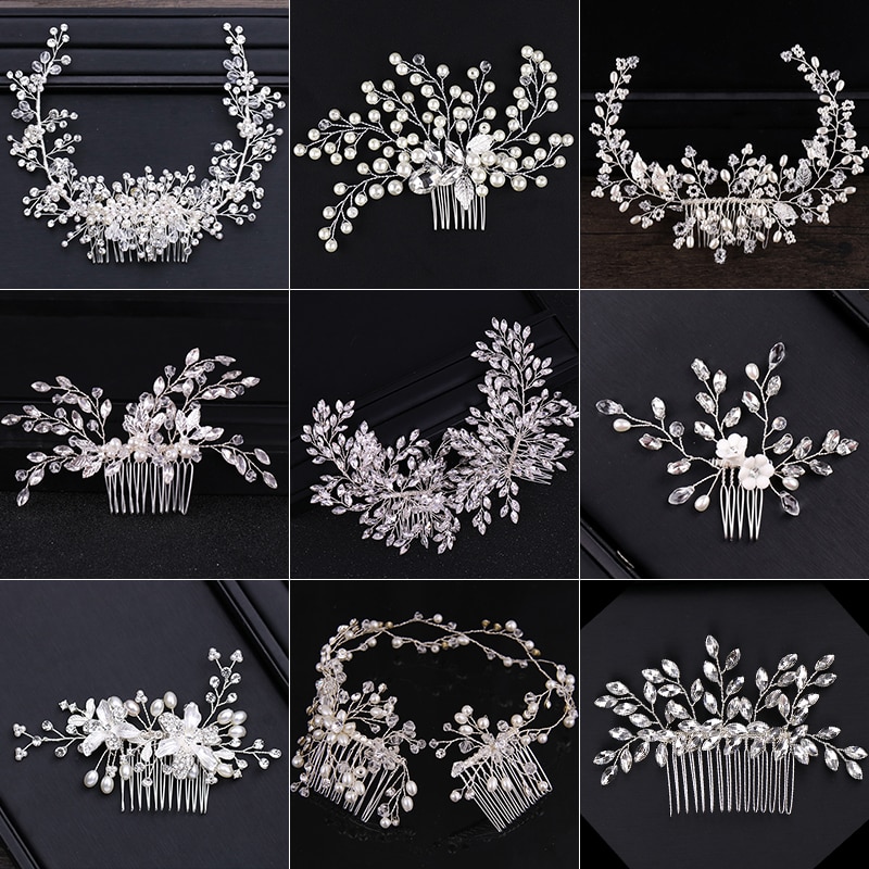 New Design Silver Color Pearl Hair Jewelry Handmade Crystal Wedding Tiara Hair Combs Hot Sale Headpiece Bridal Hair Accessories