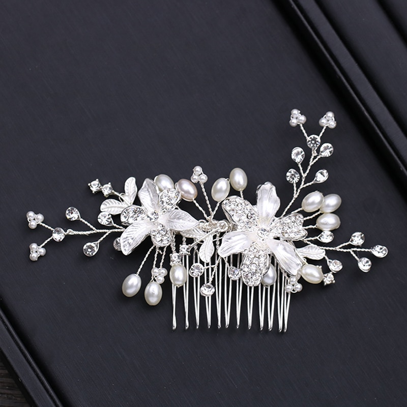 New Design Silver Color Pearl Hair Jewelry Handmade Crystal Wedding Tiara Hair Combs Hot Sale Headpiece Bridal Hair Accessories